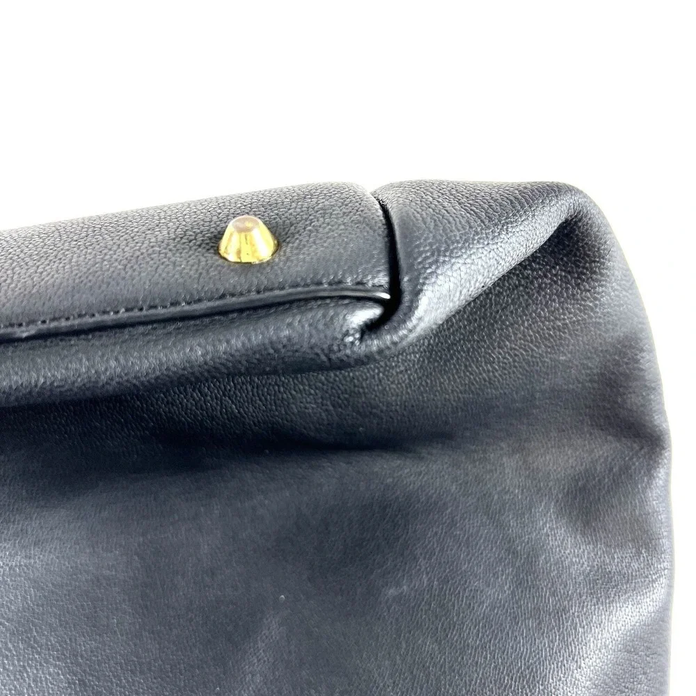DKNY Karen Large Black‎ Leather Drawstring Shoulder Tote Bag Gold Hardware